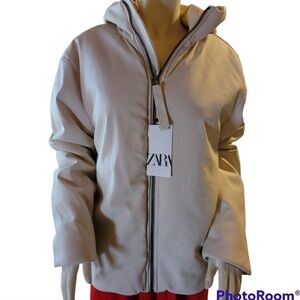 Zara* Hooded Winter Coat* Water Resistant* Ecru/Cream* Sz L
